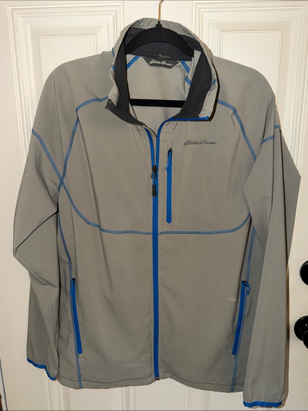 Eddie Bauer Gray Jacket with Blue Trim